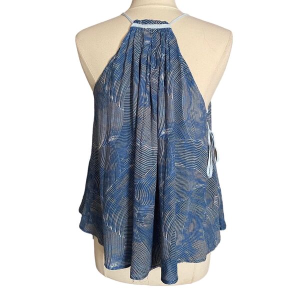 FREE PEOPLE Size M Seasons in the Sun Blouse Ocean Blue Ribbon Ties Coastal - Picture 5 of 10